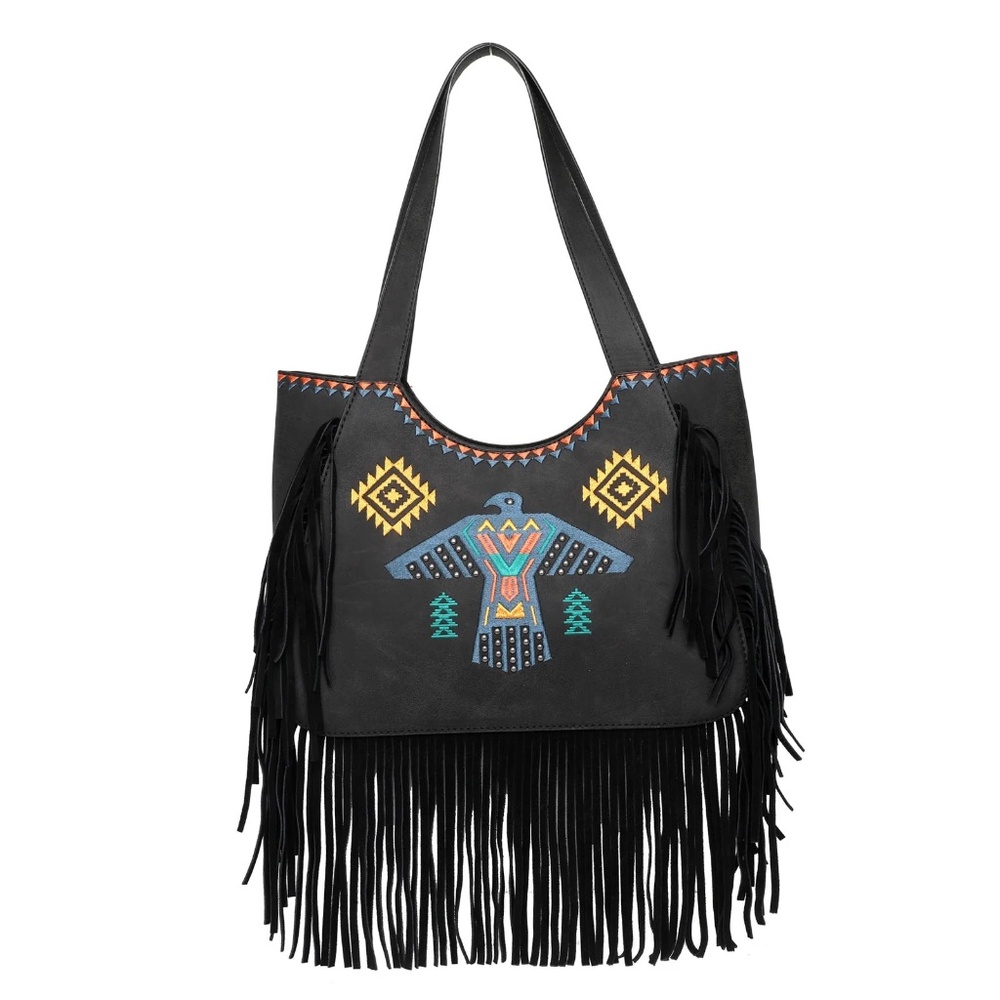 Wrangler Embroidered Fringe Collection Concealed Carry Tote Black